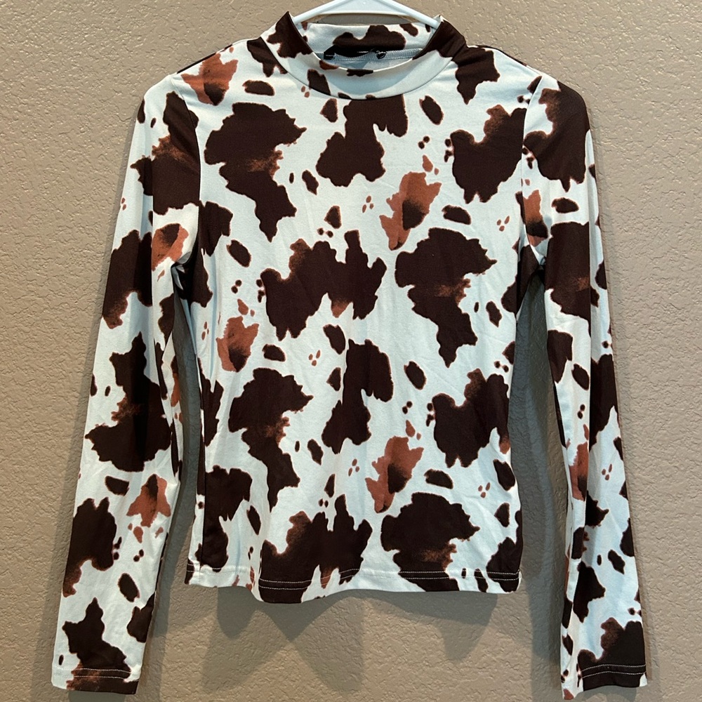 Cow Print Mock Neck